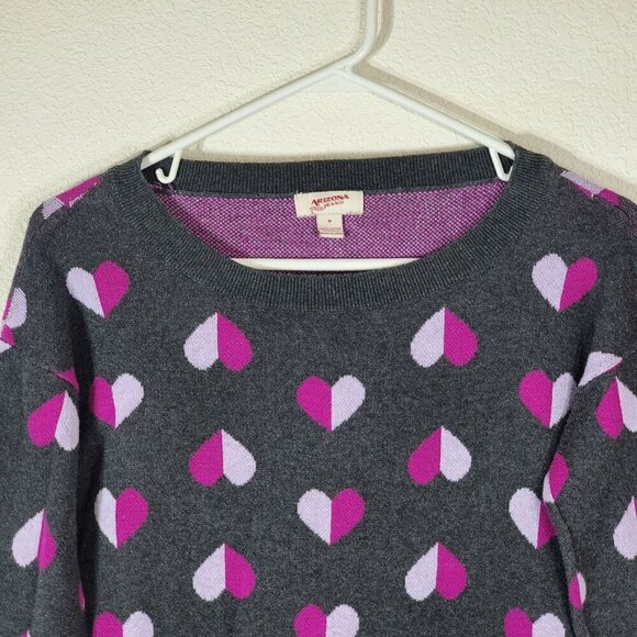 VTG Arizona Jean Co. Gray Sweater Pink & Purple Heart Motif - Womens Size M - Picture 1 of 7